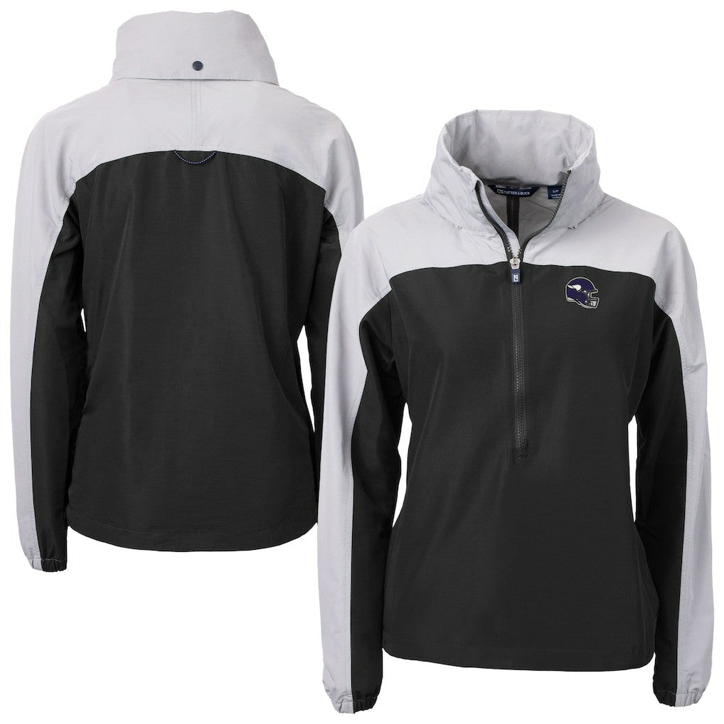 Minnesota Vikings Cutter & Buck Women's Charter Eco Recycled Half-Zip Hooded Anorak Jacket - Black cheap