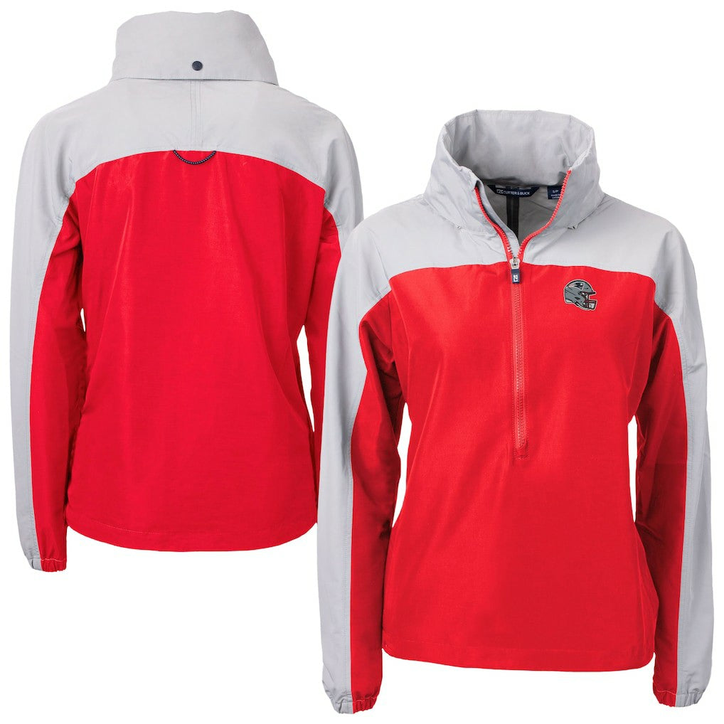 New England Patriots Cutter & Buck Women's Charter Eco Recycled Half-Zip Hooded Anorak Jacket - Red for sale
