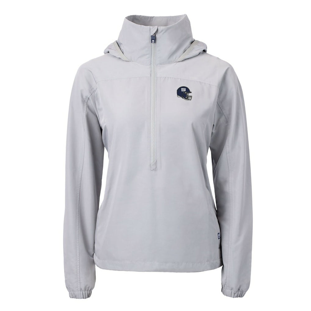 New York Giants Cutter & Buck Women's Charter Eco Recycled Half-Zip Hooded Anorak Jacket - Gray for sale