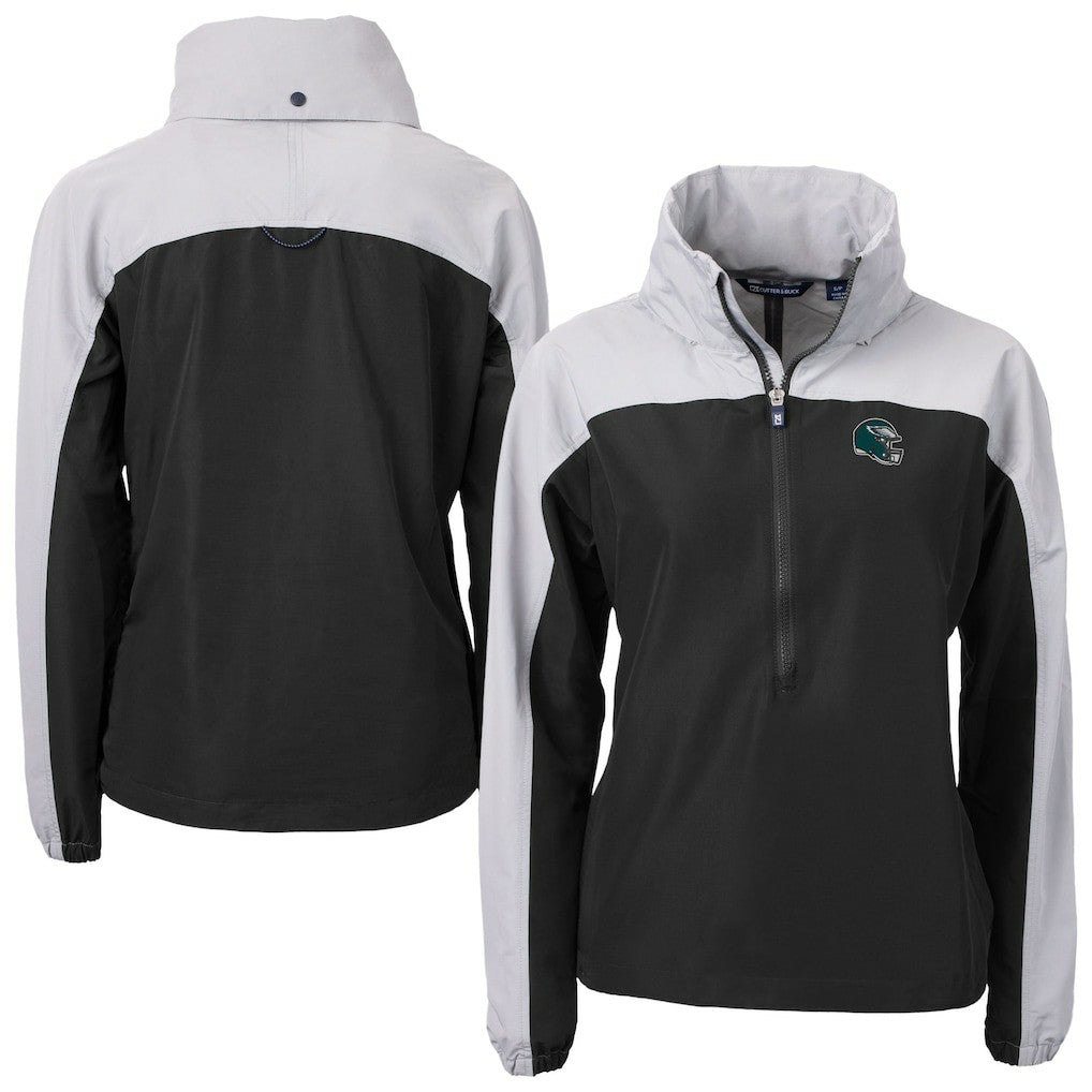 Philadelphia Eagles Cutter & Buck Women's Charter Eco Recycled Half-Zip Hooded Anorak Jacket - Black cheap