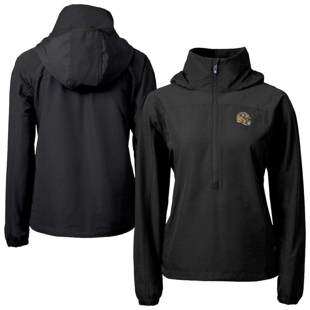 San Francisco 49ers Cutter & Buck Women's Charter Eco Recycled Half-Zip Hooded Anorak Jacket - Black for sale