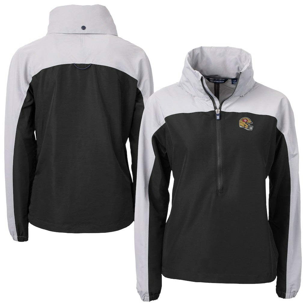 San Francisco 49ers Cutter & Buck Women's Charter Eco Recycled Half-Zip Hooded Anorak Jacket - Black on sale
