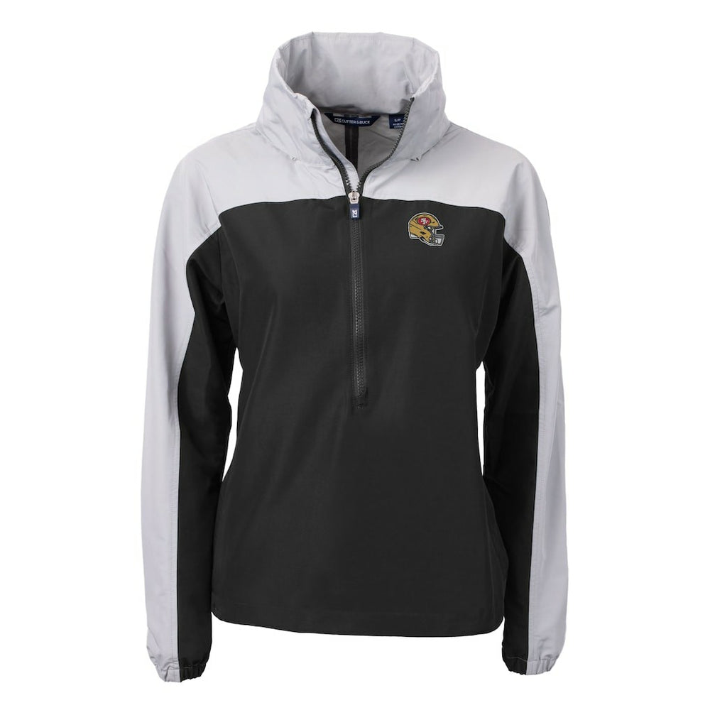 San Francisco 49ers Cutter & Buck Women's Charter Eco Recycled Half-Zip Hooded Anorak Jacket - Black on sale