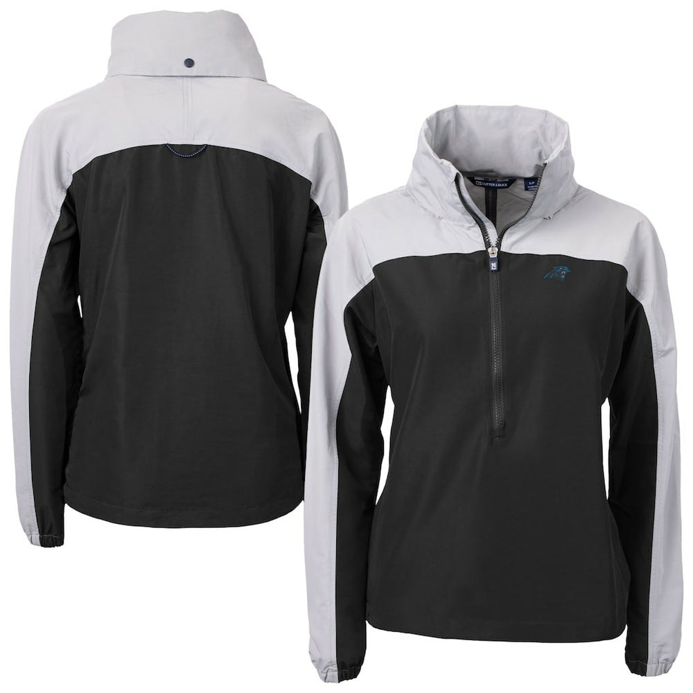 Carolina Panthers Cutter & Buck Women's Charter Eco Recycled Half-Zip Hooded Anorak Jacket - Black online