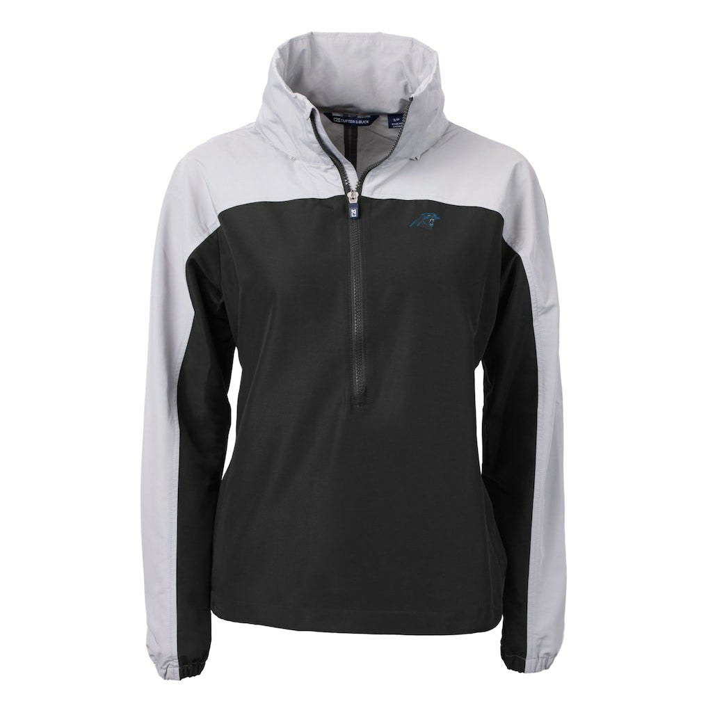 Carolina Panthers Cutter & Buck Women's Charter Eco Recycled Half-Zip Hooded Anorak Jacket - Black online