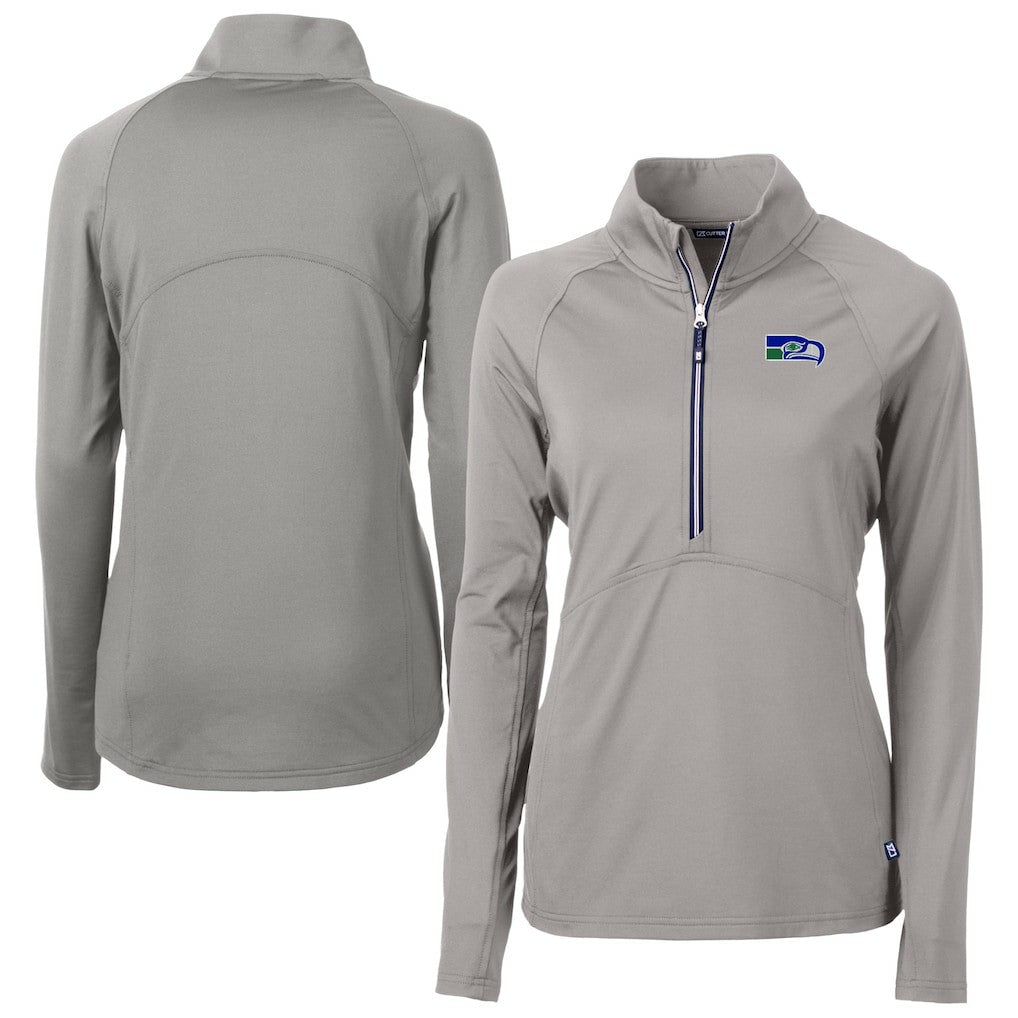 Seattle Seahawks Cutter & Buck Women's Historical Adapt Eco Knit Stretch Recycled Raglan Half-Zip Top - Gray sale