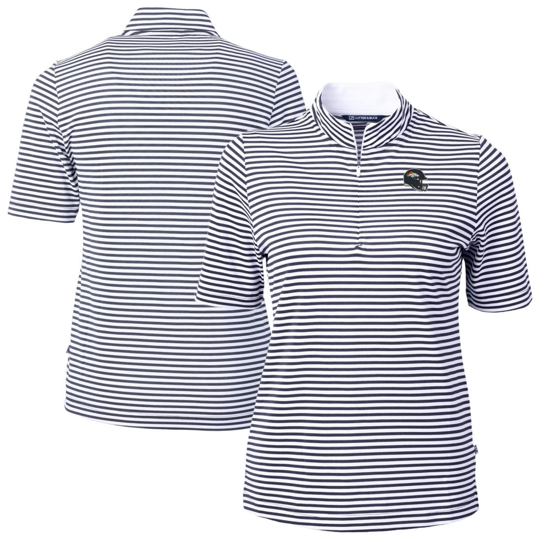 Denver Broncos Cutter & Buck Women's Virtue Eco Pique Stripe Recycled Quarter-Zip Top - Navy on sale