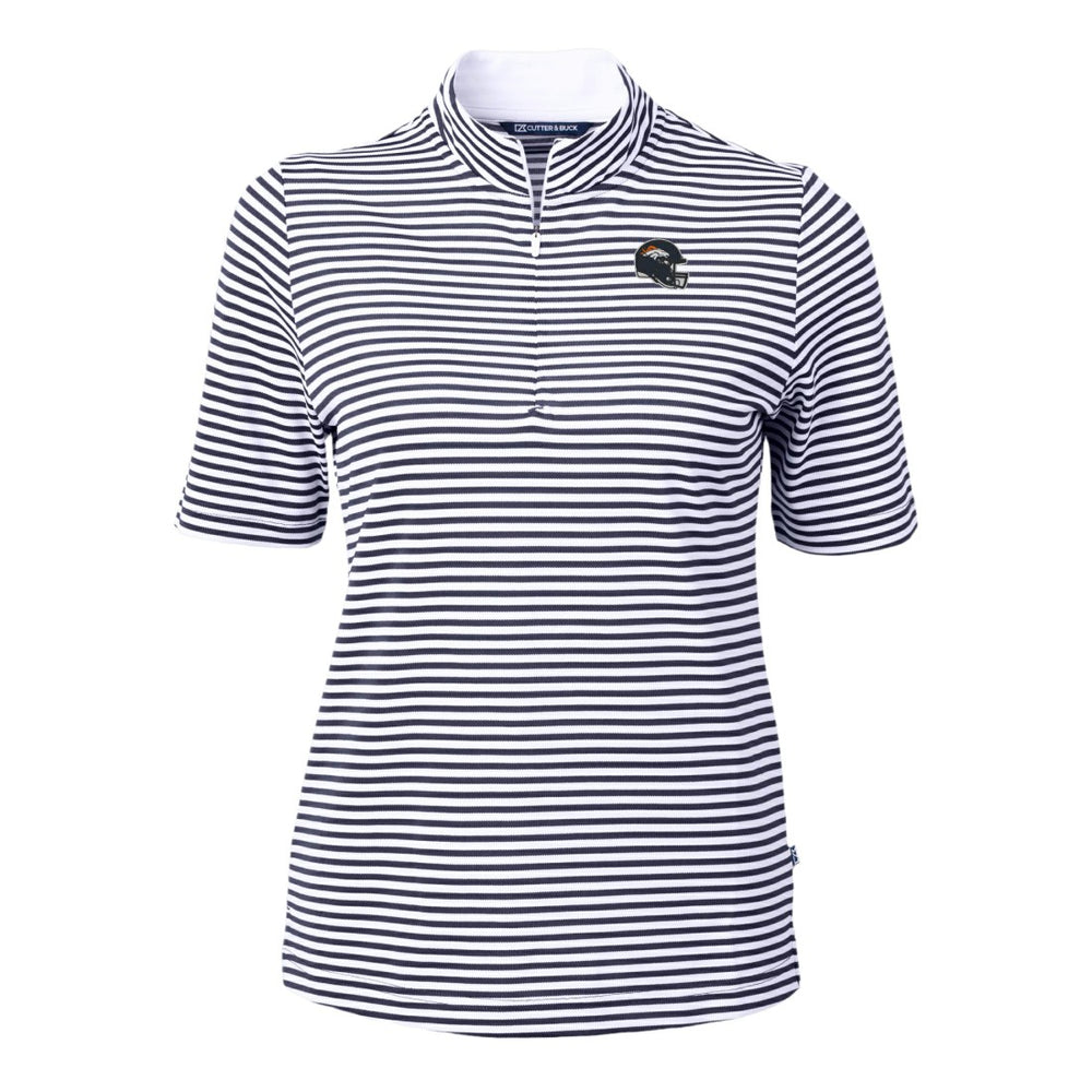 Denver Broncos Cutter & Buck Women's Virtue Eco Pique Stripe Recycled Quarter-Zip Top - Navy on sale