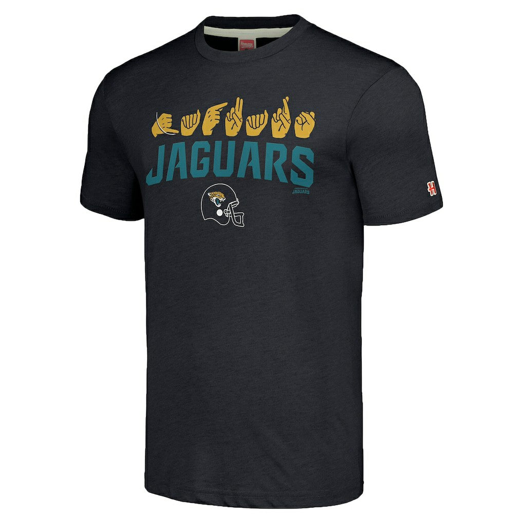 Jacksonville Jaguars Homage Unisex The NFL ASL Collection by Love Sign American Sign Language T-Shirt - Charcoal outlet