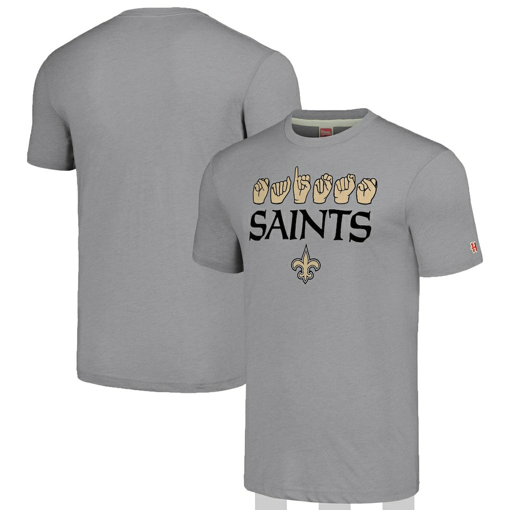 New Orleans Saints Homage Unisex The NFL ASL Collection by Love Sign American Sign Language T-Shirt - Grey sale