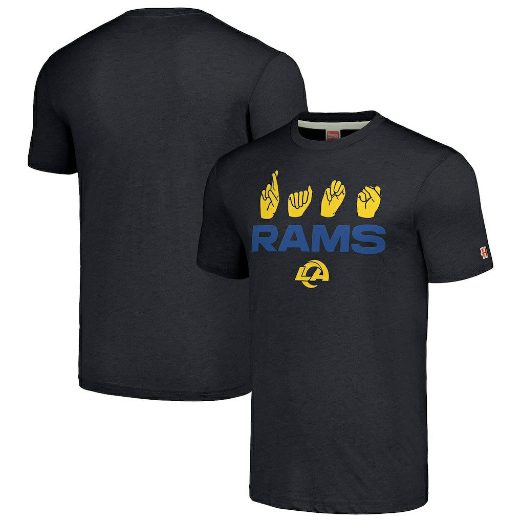 Los Angeles Rams Homage Unisex The NFL ASL Collection by Love Sign American Sign Language T-Shirt - Charcoal cheap