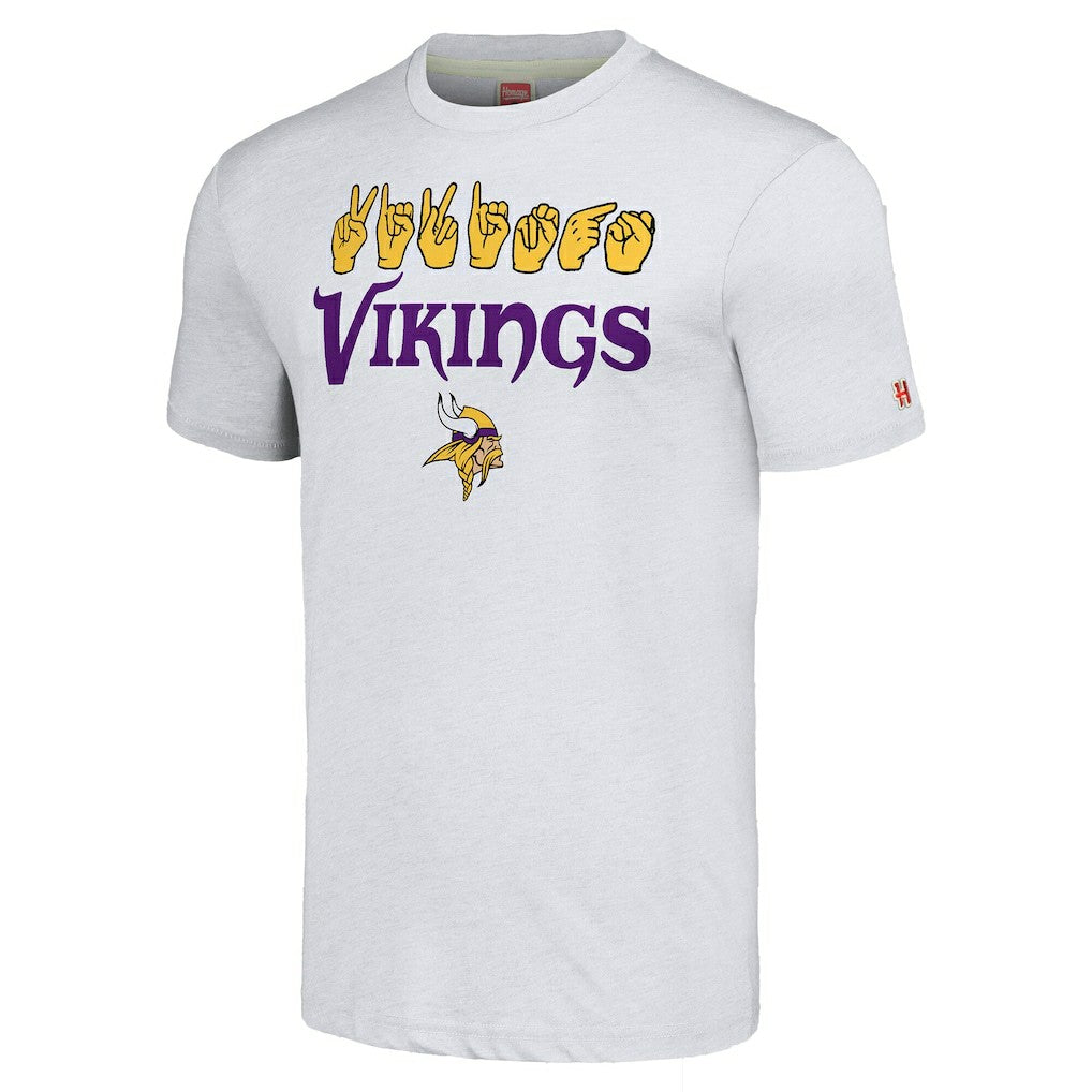 Minnesota Vikings Homage Unisex The NFL ASL Collection by Love Sign American Sign Language T-Shirt - Ash sale
