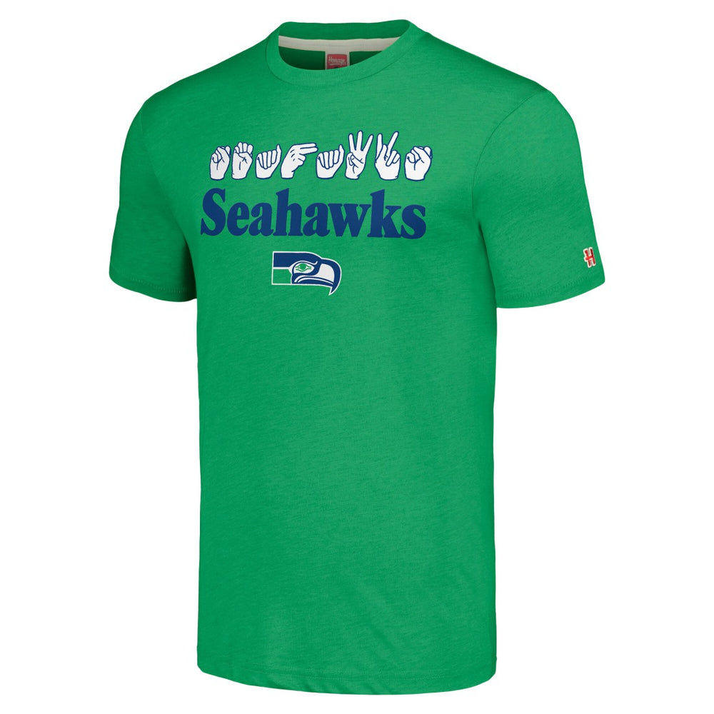 Seattle Seahawks Homage Unisex The NFL ASL Collection by Love Sign American Sign Language T-Shirt - Green on sale