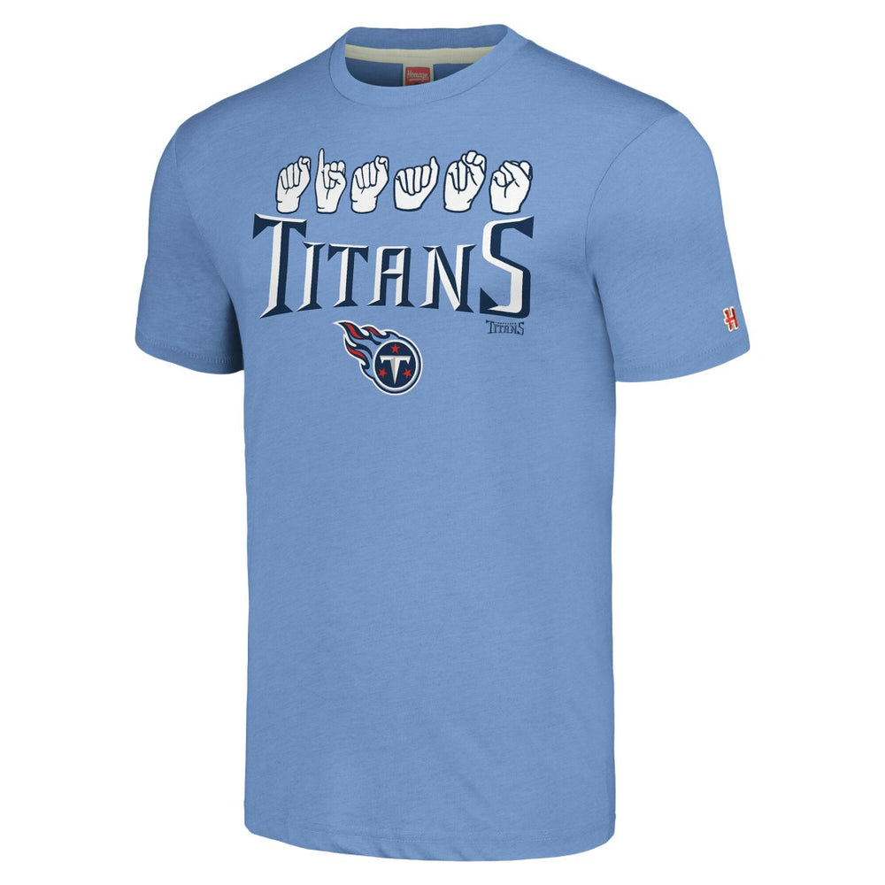 Tennessee Titans Homage Unisex The NFL ASL Collection by Love Sign American Sign Language T-Shirt - Light Blue cheap