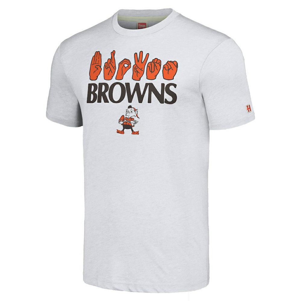 Cleveland Browns Homage Unisex The NFL ASL Collection by Love Sign American Sign Language T-Shirt - Ash outlet