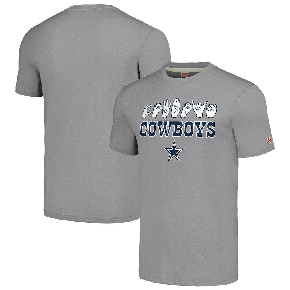 Dallas Cowboys Homage Unisex The NFL ASL Collection by Love Sign American Sign Language T-Shirt - Gray for sale