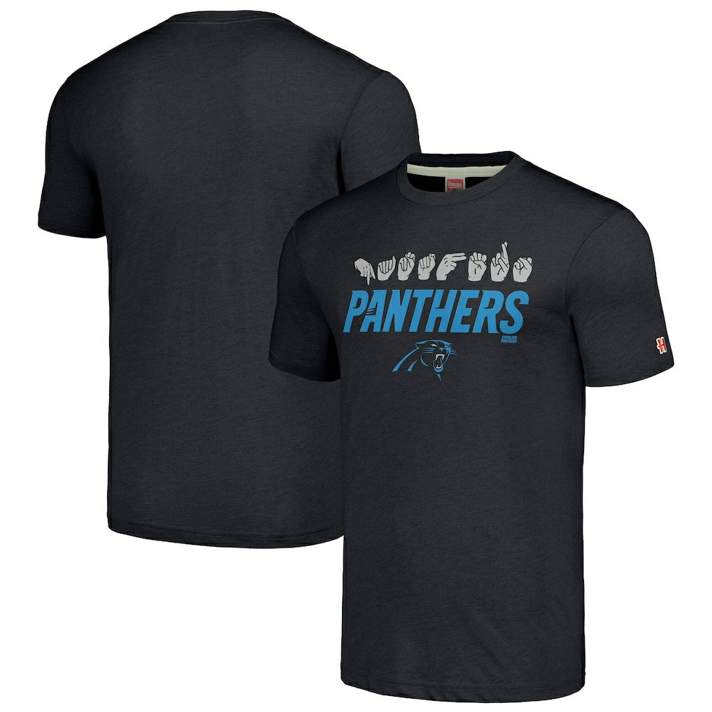 Carolina Panthers Homage Unisex The NFL ASL Collection by Love Sign American Sign Language T-Shirt - Charcoal discount