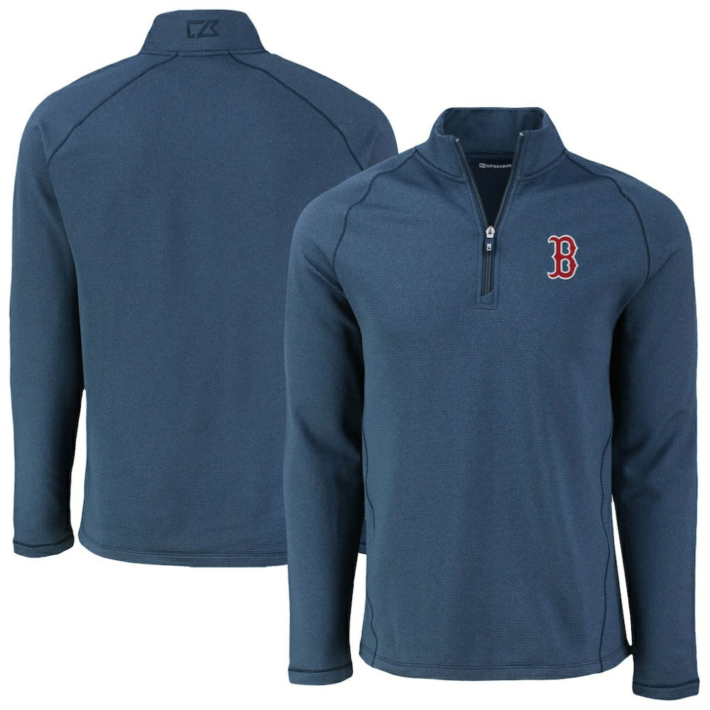 Boston Red Sox Cutter & Buck Peshastin Eco Fleece Recycled Raglan Quarter-Zip Top Heather Navy
