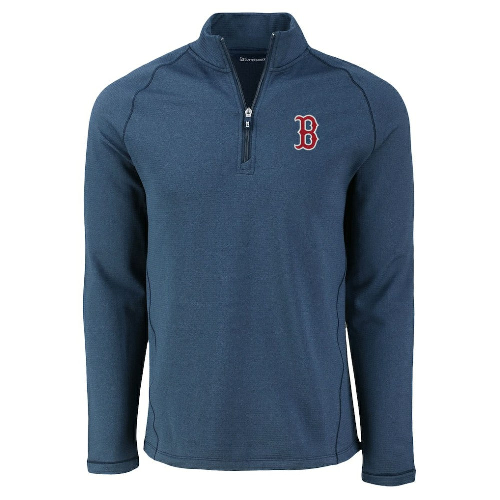 Boston Red Sox Cutter & Buck Peshastin Eco Fleece Recycled Raglan Quarter-Zip Top Heather Navy
