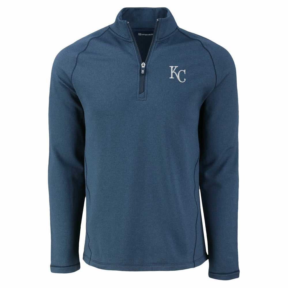Kansas City Royals Cutter & Buck Peshastin Eco Fleece Recycled Raglan Quarter-Zip Top Heather Navy