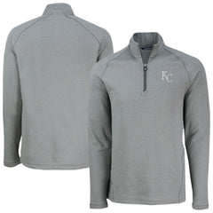 Kansas City Royals Cutter & Buck Peshastin Eco Fleece Recycled Raglan Quarter-Zip Top Heather Gray
