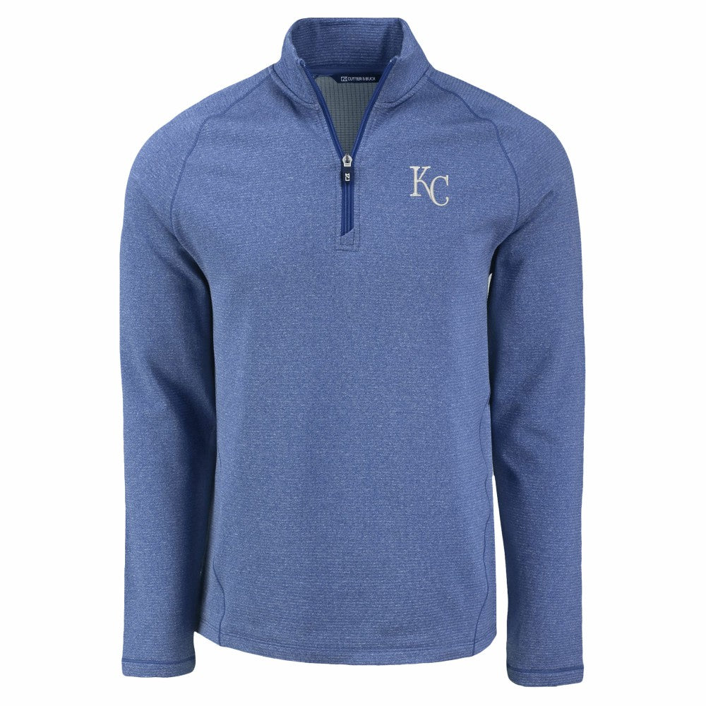 Kansas City Royals Cutter & Buck Peshastin Eco Fleece Recycled Raglan Quarter-Zip Top Heather Blue