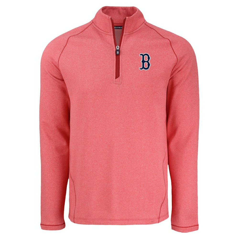 Boston Red Sox Cutter & Buck Peshastin Eco Fleece Recycled Raglan Quarter-Zip Top Heather Red