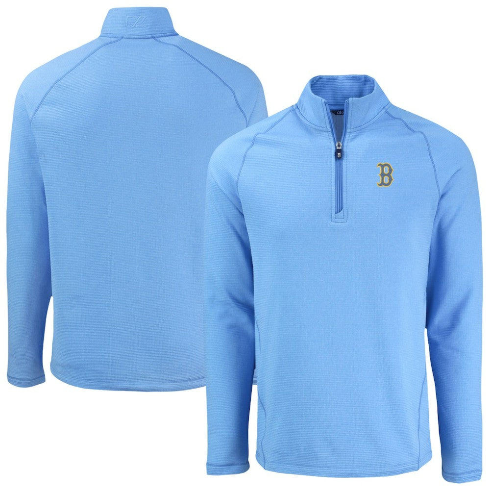 Boston Red Sox Cutter & Buck Peshastin Eco Fleece Recycled Raglan Quarter-Zip Top Heather Light Blue