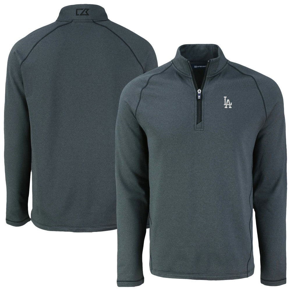 Los Angeles Dodgers Cutter & Buck Peshastin Eco Fleece Recycled Raglan Quarter-Zip Top Heather Black