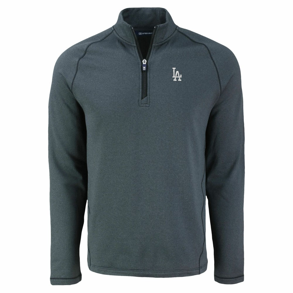 Los Angeles Dodgers Cutter & Buck Peshastin Eco Fleece Recycled Raglan Quarter-Zip Top Heather Black