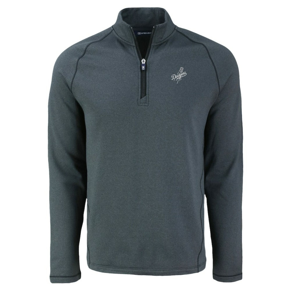 Los Angeles Dodgers Cutter & Buck Peshastin Eco Fleece Recycled Raglan Quarter-Zip Top Heather Black