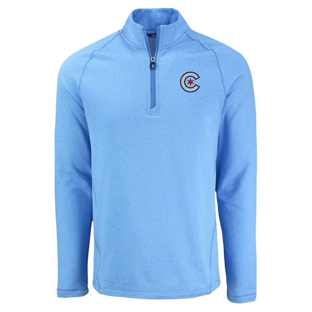 Chicago Cubs Cutter & Buck Peshastin Eco Fleece Recycled Raglan Quarter-Zip Top Heather Light Blue