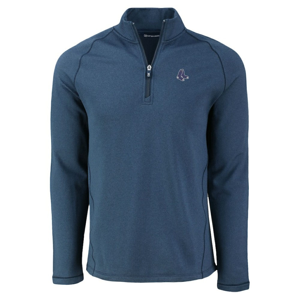 Boston Red Sox Cutter & Buck Peshastin Eco Fleece Recycled Raglan Quarter-Zip Top Heather Navy