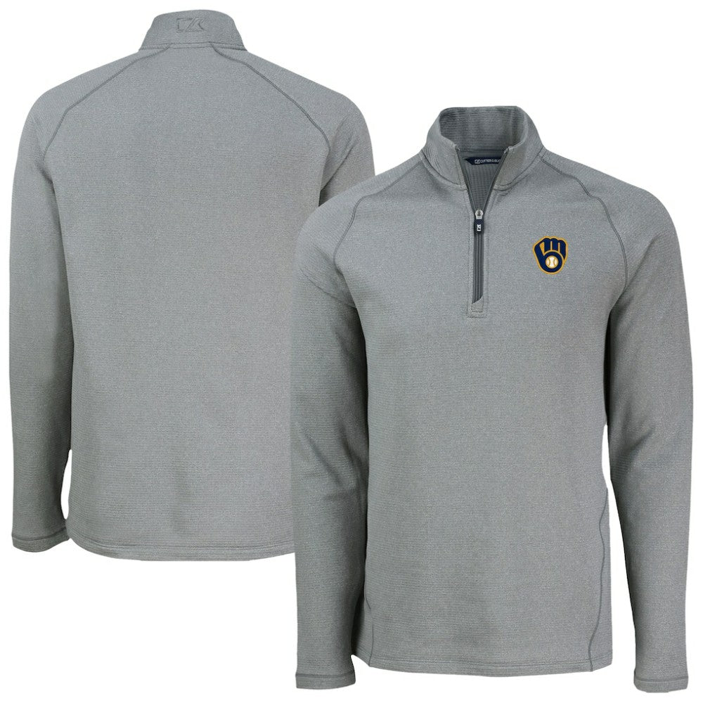 Milwaukee Brewers Cutter & Buck Peshastin Eco Fleece Recycled Raglan Quarter-Zip Top Heather Gray