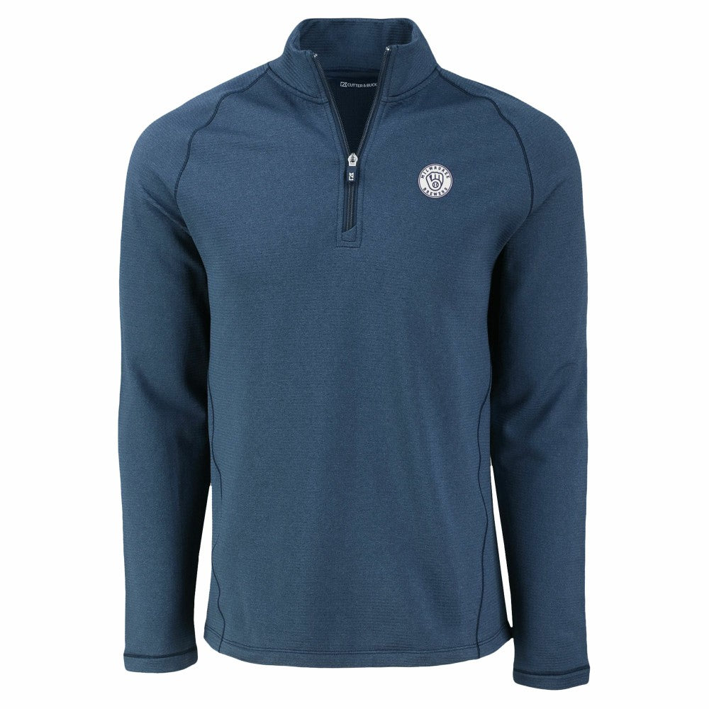 Milwaukee Brewers Cutter & Buck Peshastin Eco Fleece Recycled Raglan Quarter-Zip Top Heather Navy