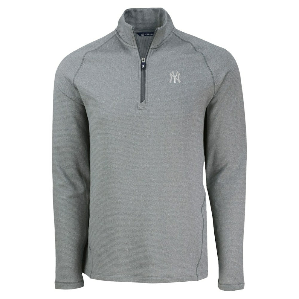 New York Yankees Cutter & Buck Peshastin Eco Fleece Recycled Raglan Quarter-Zip Top Heather Gray