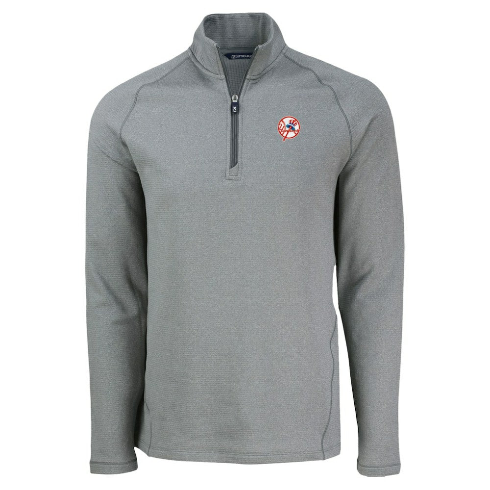 New York Yankees Cutter & Buck Peshastin Eco Fleece Recycled Raglan Quarter-Zip Top Heather Gray