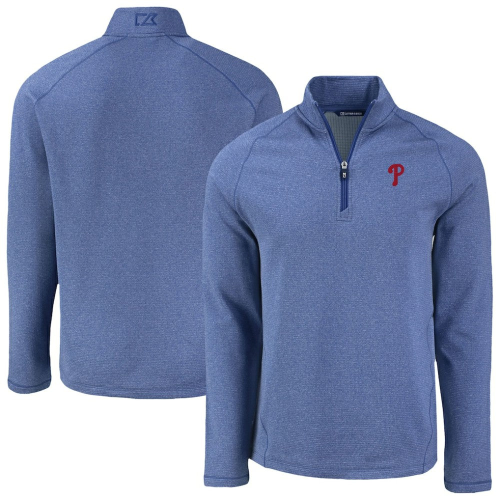 Philadelphia Phillies Cutter & Buck Peshastin Eco Fleece Recycled Raglan Quarter-Zip Top Heather Royal