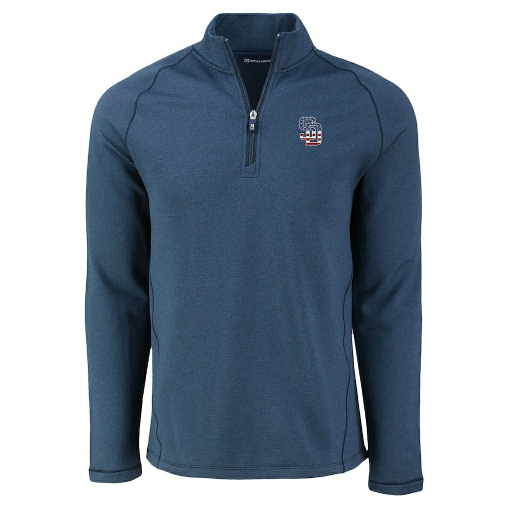 San Diego Padres Cutter & Buck Peshastin Eco Fleece Recycled Raglan Quarter-Zip Top Heather Navy