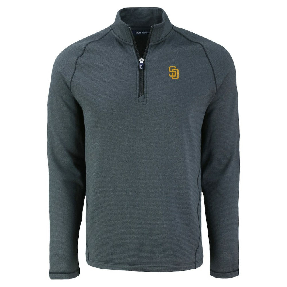 San Diego Padres Cutter & Buck Peshastin Eco Fleece Recycled Raglan Quarter-Zip Top Heather Black