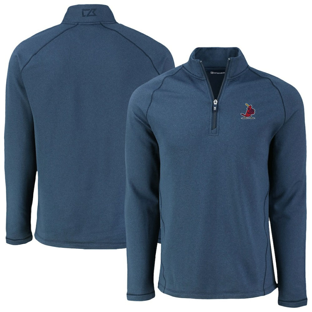 St. Louis Cardinals Cutter & Buck Peshastin Eco Fleece Recycled Raglan Quarter-Zip Top Heather Navy