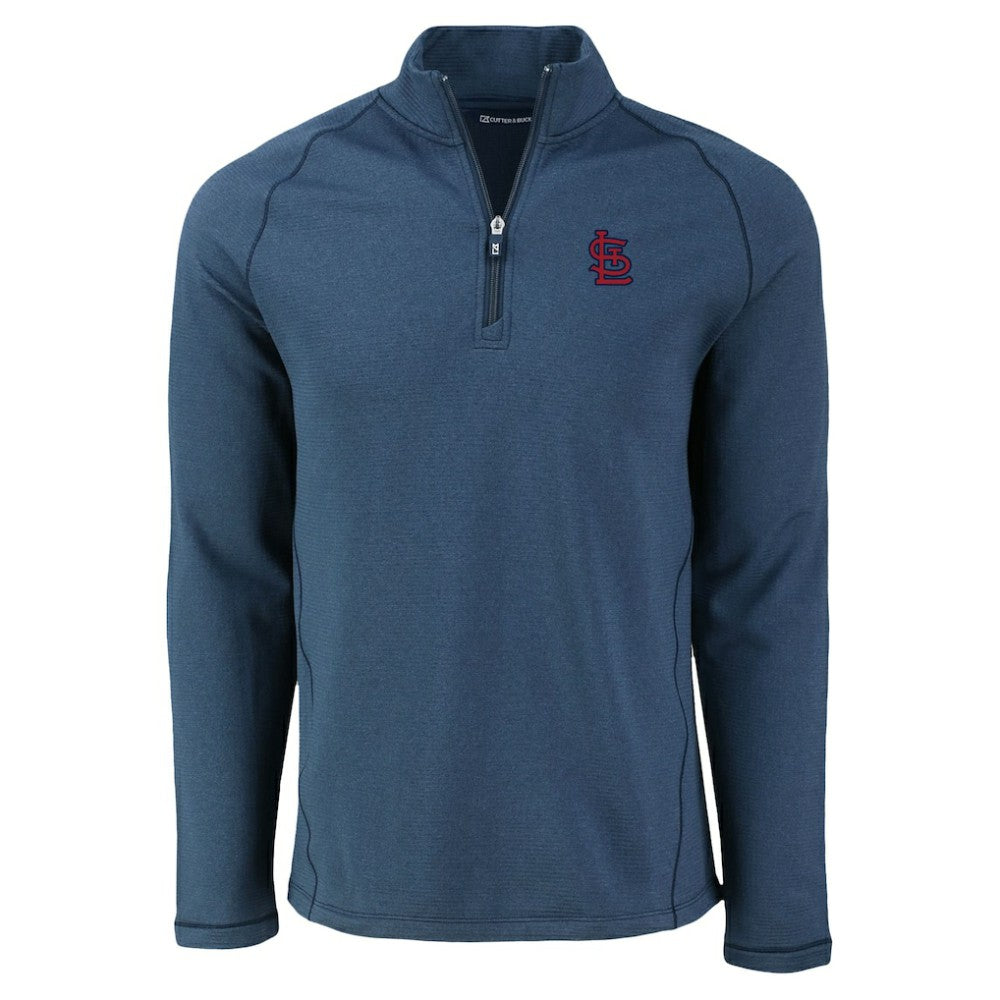St. Louis Cardinals Cutter & Buck Peshastin Eco Fleece Recycled Raglan Quarter-Zip Top Heather Navy