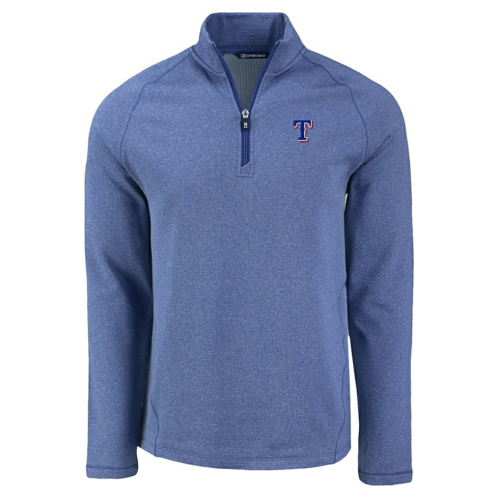 Texas Rangers Cutter & Buck Peshastin Eco Fleece Recycled Raglan Quarter-Zip Top Heather Blue