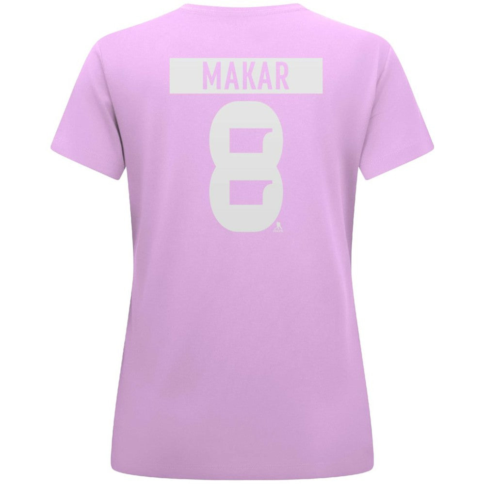 Cale Makar Colorado Avalanche Levelwear Women's Hockey Fights Cancer Anthem Name & Number T-Shirt - Lavender T-shirts