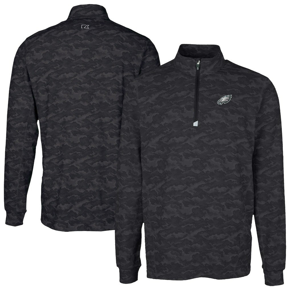 Philadelphia Eagles Cutter & Buck Traverse Camo Print Stretch Quarter-Zip Top - Black on sale