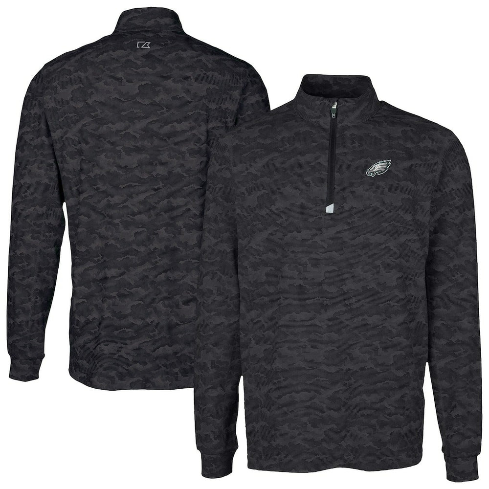 Philadelphia Eagles Cutter & Buck Traverse Camo Print Stretch Quarter-Zip Top - Black on sale