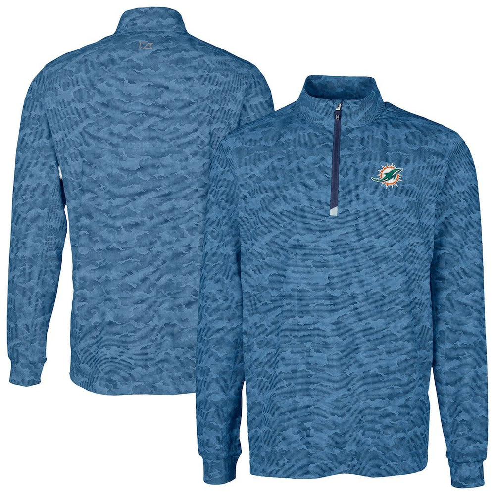 Miami Dolphins Cutter & Buck Traverse Camo Print Stretch Quarter-Zip Top - Navy discount