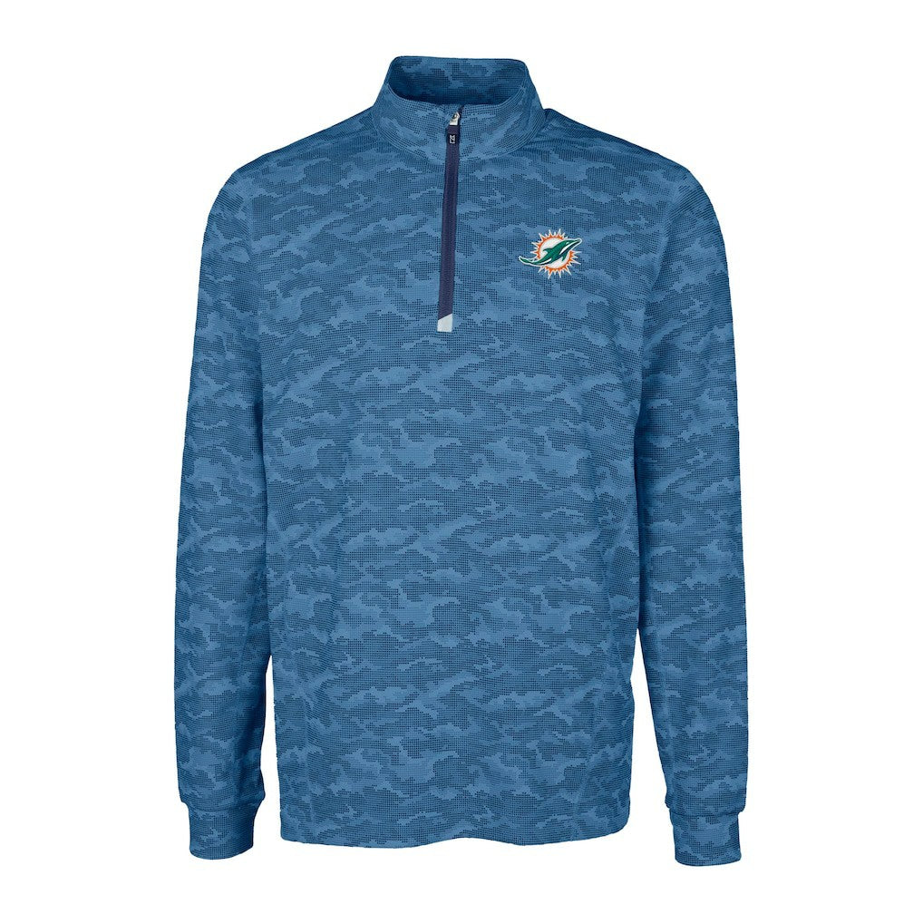 Miami Dolphins Cutter & Buck Traverse Camo Print Stretch Quarter-Zip Top - Navy discount