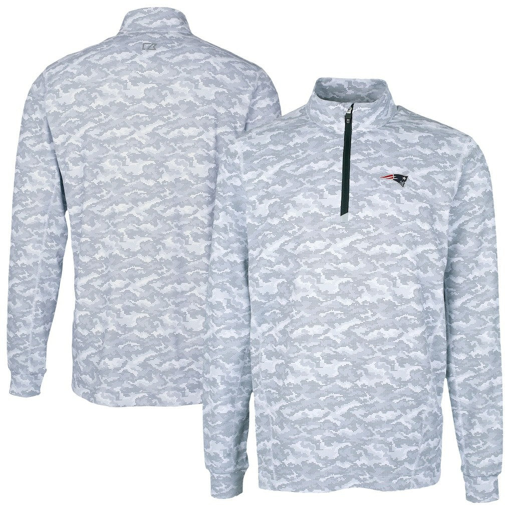 New England Patriots Cutter & Buck Traverse Camo Print Stretch Quarter-Zip Top - Charcoal on sale