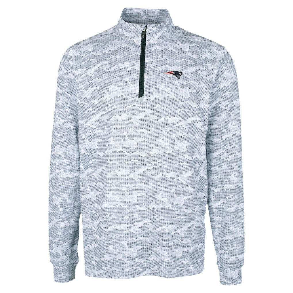 New England Patriots Cutter & Buck Traverse Camo Print Stretch Quarter-Zip Top - Charcoal on sale